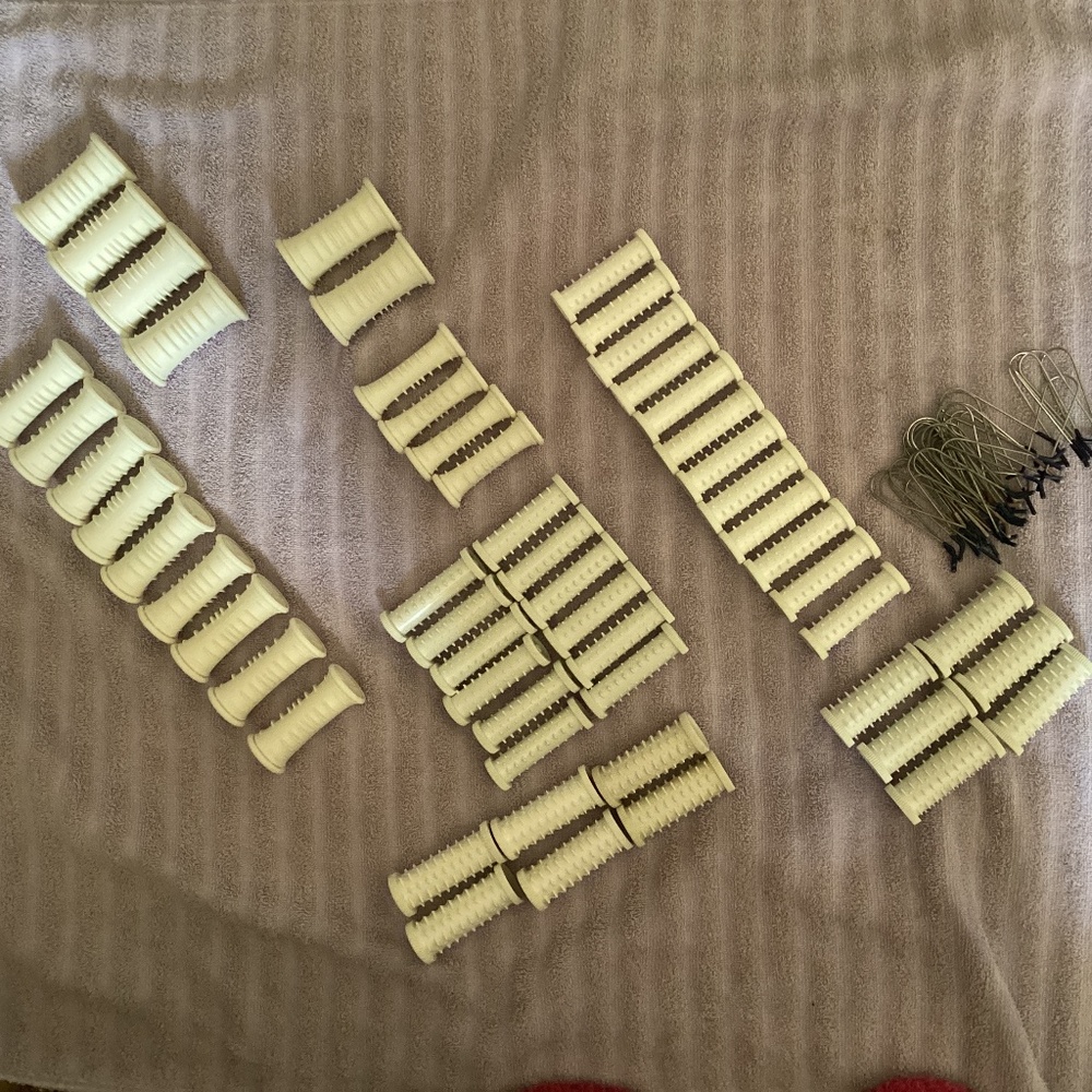 55 Hot Rollers Curlers Wax Core  plus 35 Clips various sizes and types